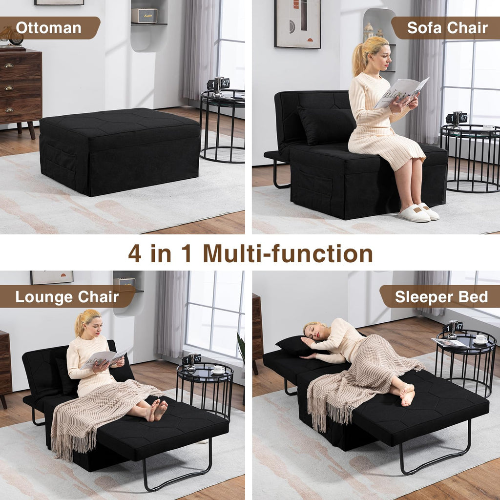 4 In 1 Convertible Sleeper Sofa Chair (DBlack, 72.4''L x 36.6''W x 15.7''H)