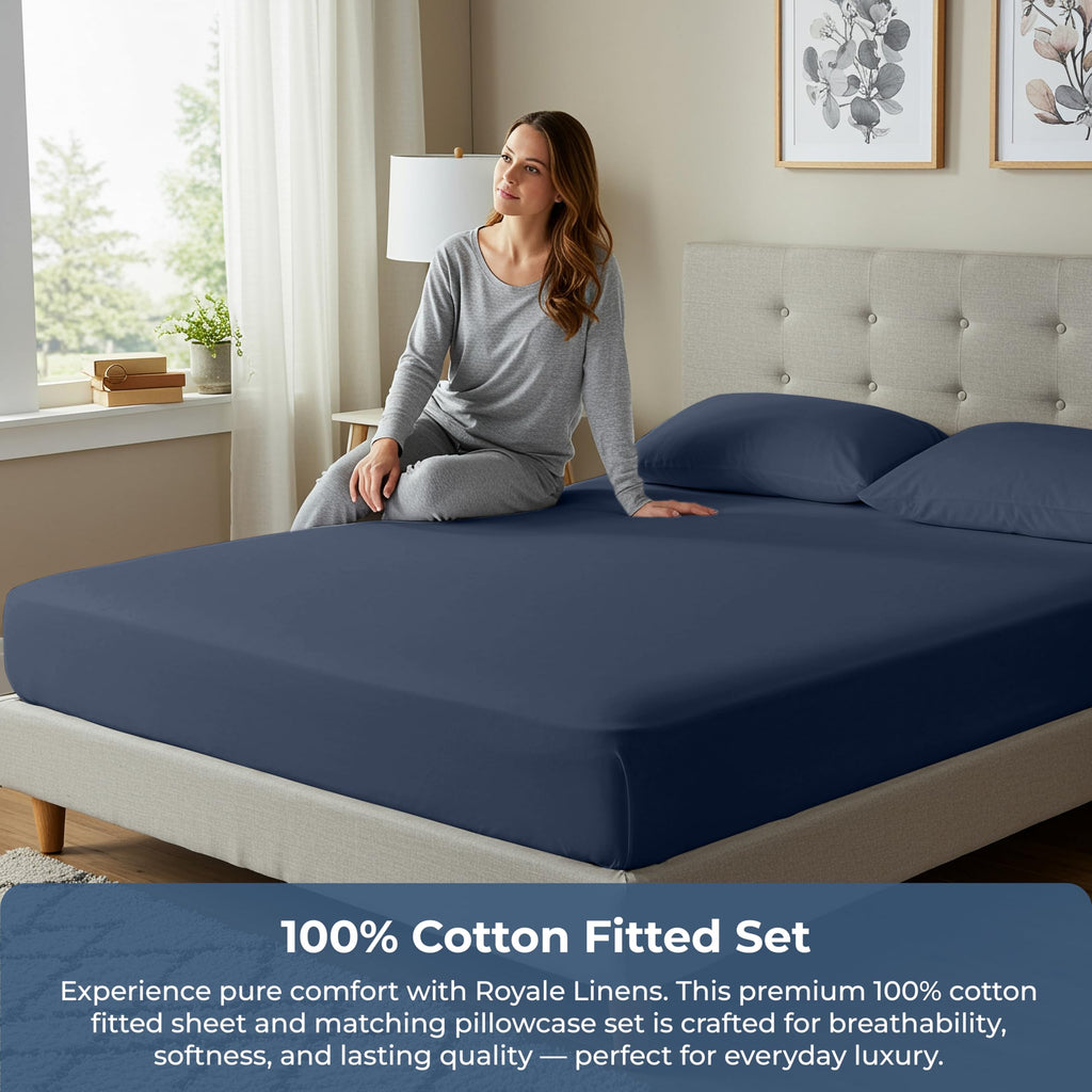 Fitted Sheet with Pillowcases - King Fitted Sheets with 2 Pillowcases - 300 Thread Count 100% Organic Cotton - Fits
