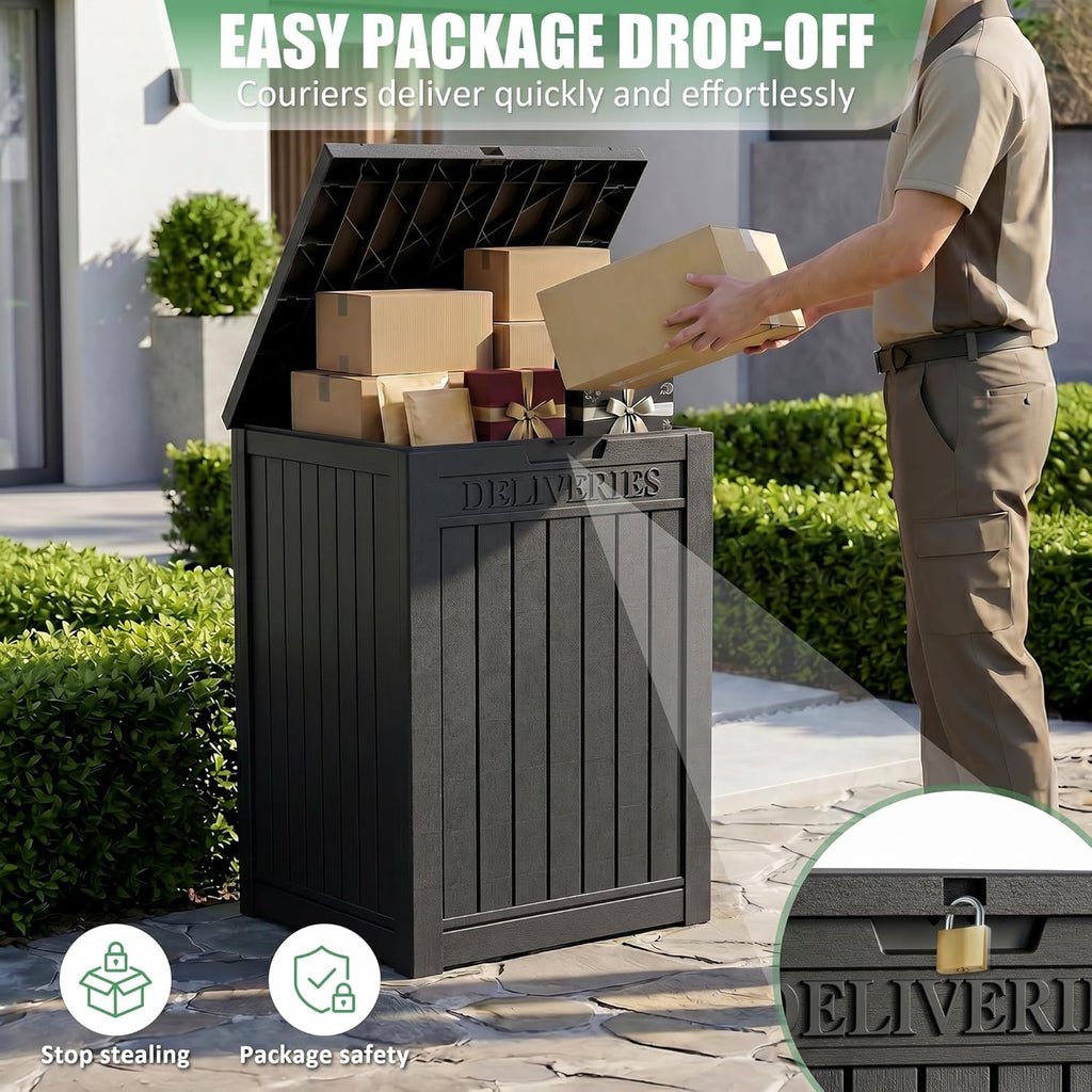 Package Delivery Boxes 55 Gallon Outdoor Parcel MailBox Drop Storage Deck Box Secure Resin Waterproof Lockable UV