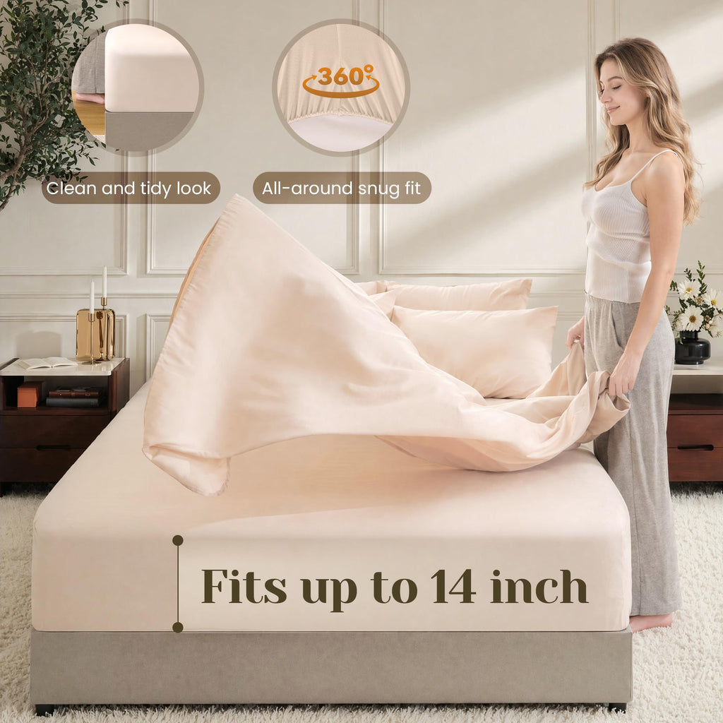 Comforter Set 5Pcs Beige Vertical Striped Bed in a Bag