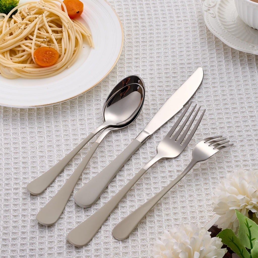 20 Piece Cream Grey 18/0 Flatware Utensil Set for 4, Include Dinner Knife, Dinner Forks, Dinner Spoons, Salad