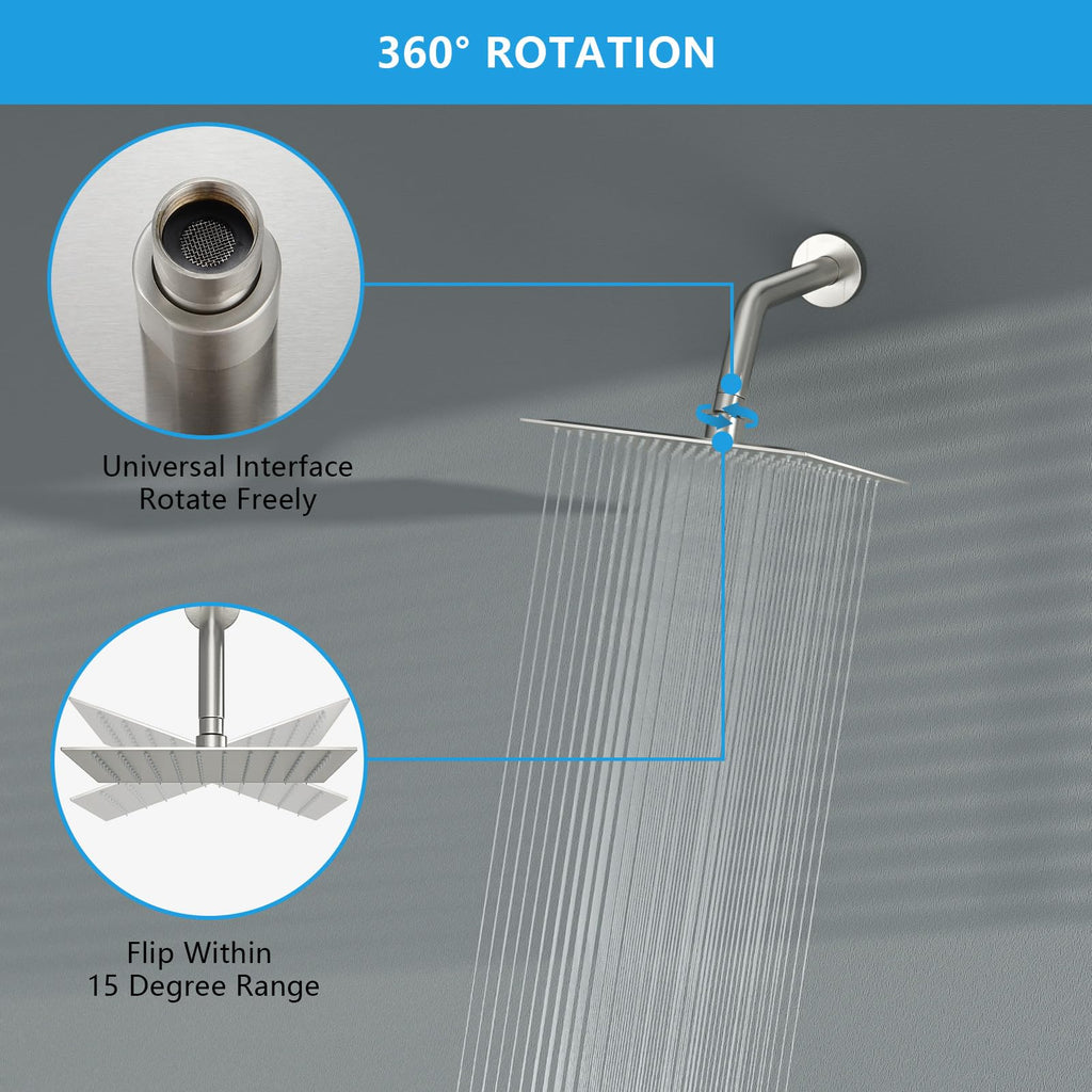 Rain Shower Heads High Pressure, Rainfall Showerhead Fixed Mount, 6 Inch Large Square High Flow Shower Head (Brushed