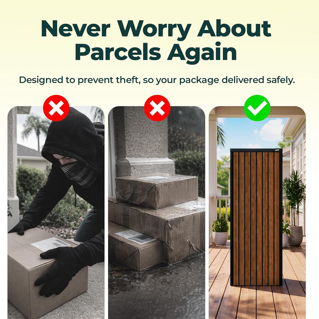 Aspen USPS Compatible Mailbox, Classic Black/Oak Package Mailbox, Anti-Theft Locking Parcel Drop Box Packages