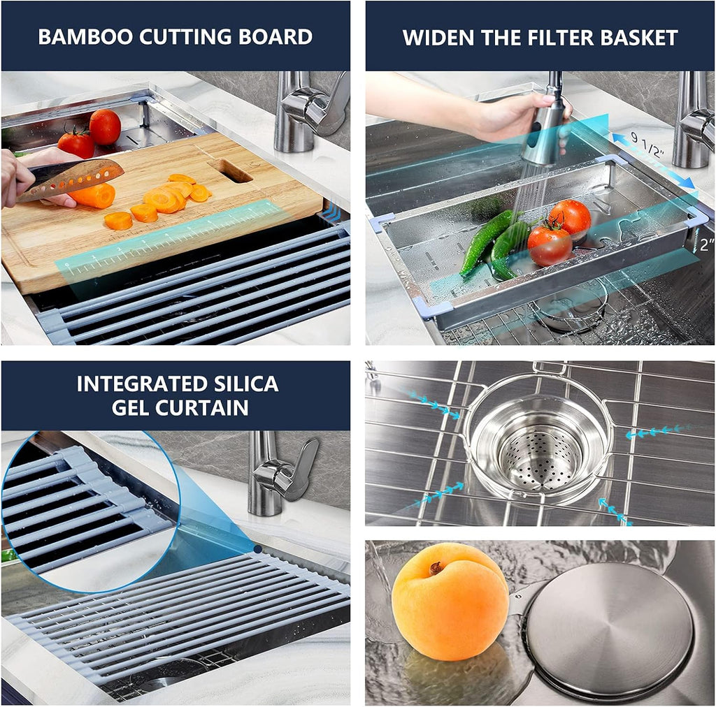 Kitchen Sinks 33x19 inch Workstation Undermount Sink Stainless Steel Sink 16 Gauge Single Bowl Kitchen Sinks with
