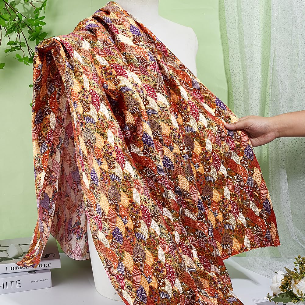 1.1 Yards Fan-Shaped Japanese Style Cotton Fabric 59.1 inch Chocolate Fish Scales Fabric Floral Patchwork Wrapping