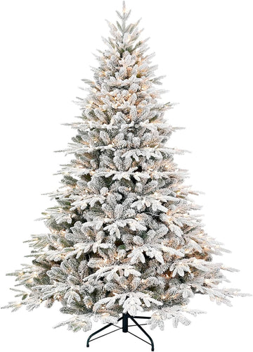 6ft Pre-Lit Snow Flocked Christmas Tree, 2,056 Tips, 400 Warm Lights