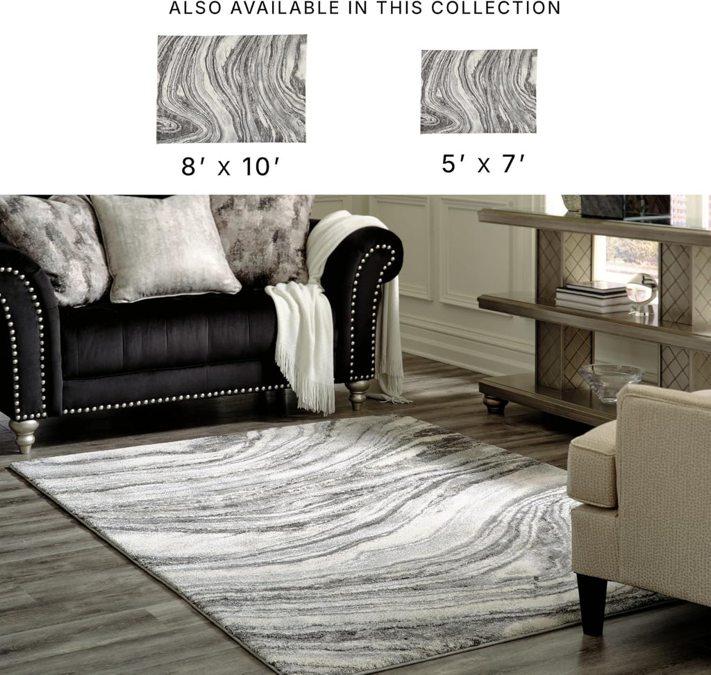 Wysdale Contemporary 8 x 10 High Pile Quartz Inspired Rug, Cream & Gray