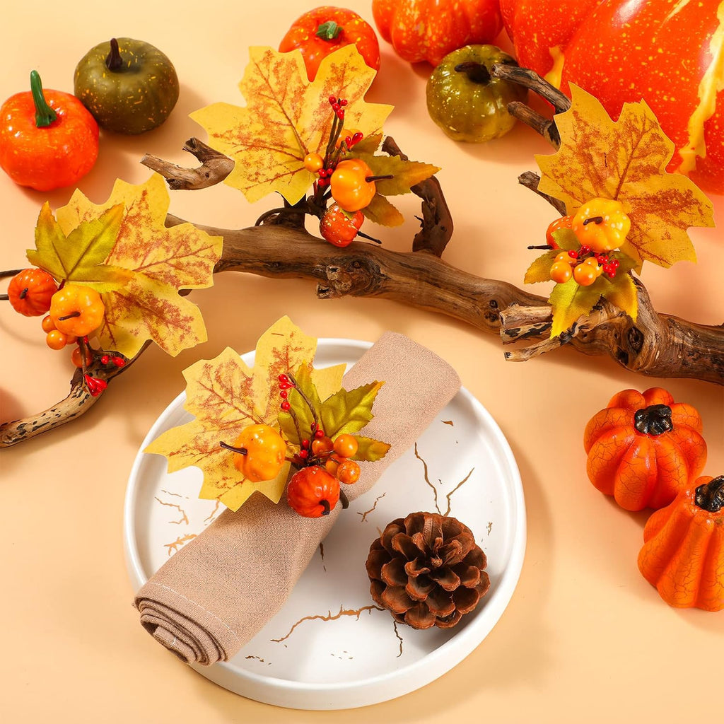 Napkin Rings Maple Leaf Berry Pumpkin Holders,Classic Style - Set of 8