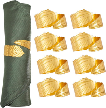 Gold Leaf Napkin Rings, Metal Leaves Napkin Ring - Set of 8