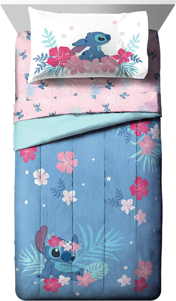 Lilo & Stitch Twin Comforter Set - 5 Piece Kids Bed in a Bag Reversible Comforter & Sheet Set, Girls Twin Bedding