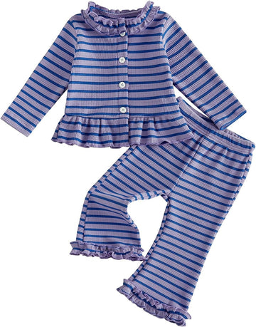 Toddler Baby Girl Fall Outfit Ruffles Shirt Flared Pants Set