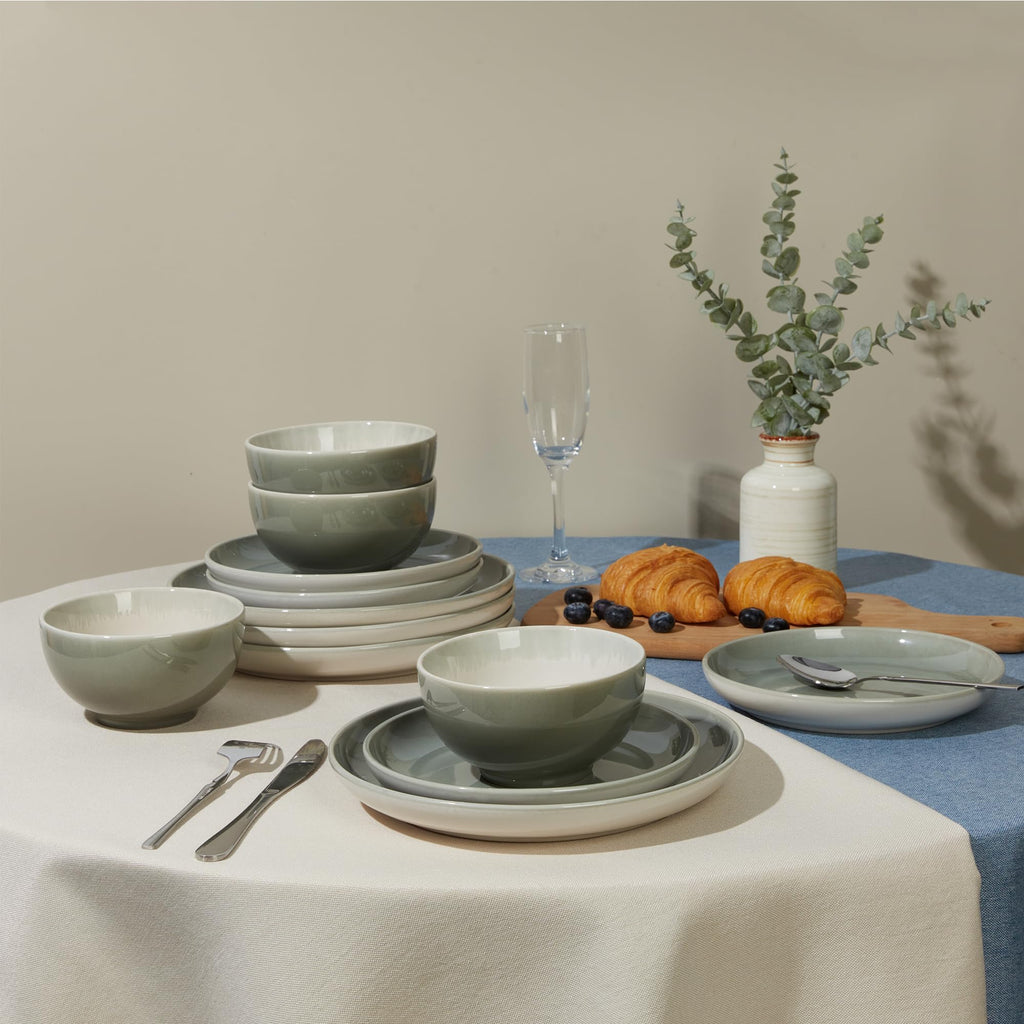 Ceramic Dinnerware Sets for 6, 18pcs Plates and Bowls Sets Dish Set