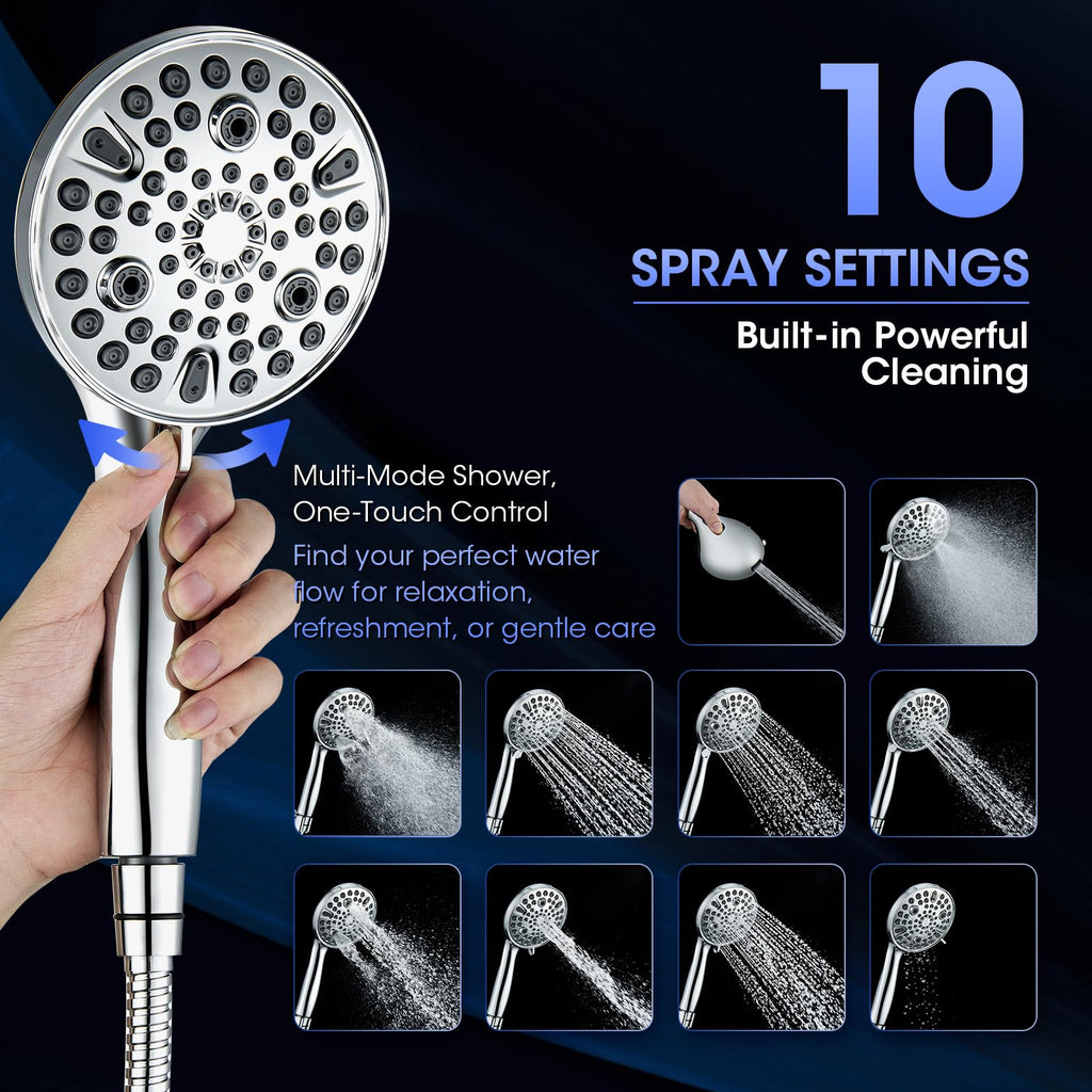 Shower Head with Handheld, High Pressure 10 Spray Modes, Chrome