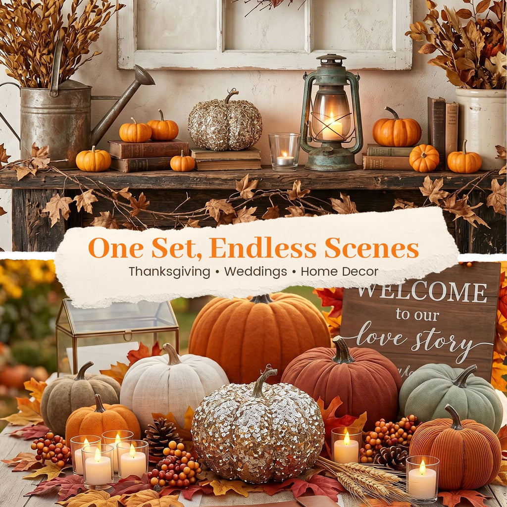 Artificial Glitter Pumpkin, Gold Pumpkin Harvest Table Centerpiece