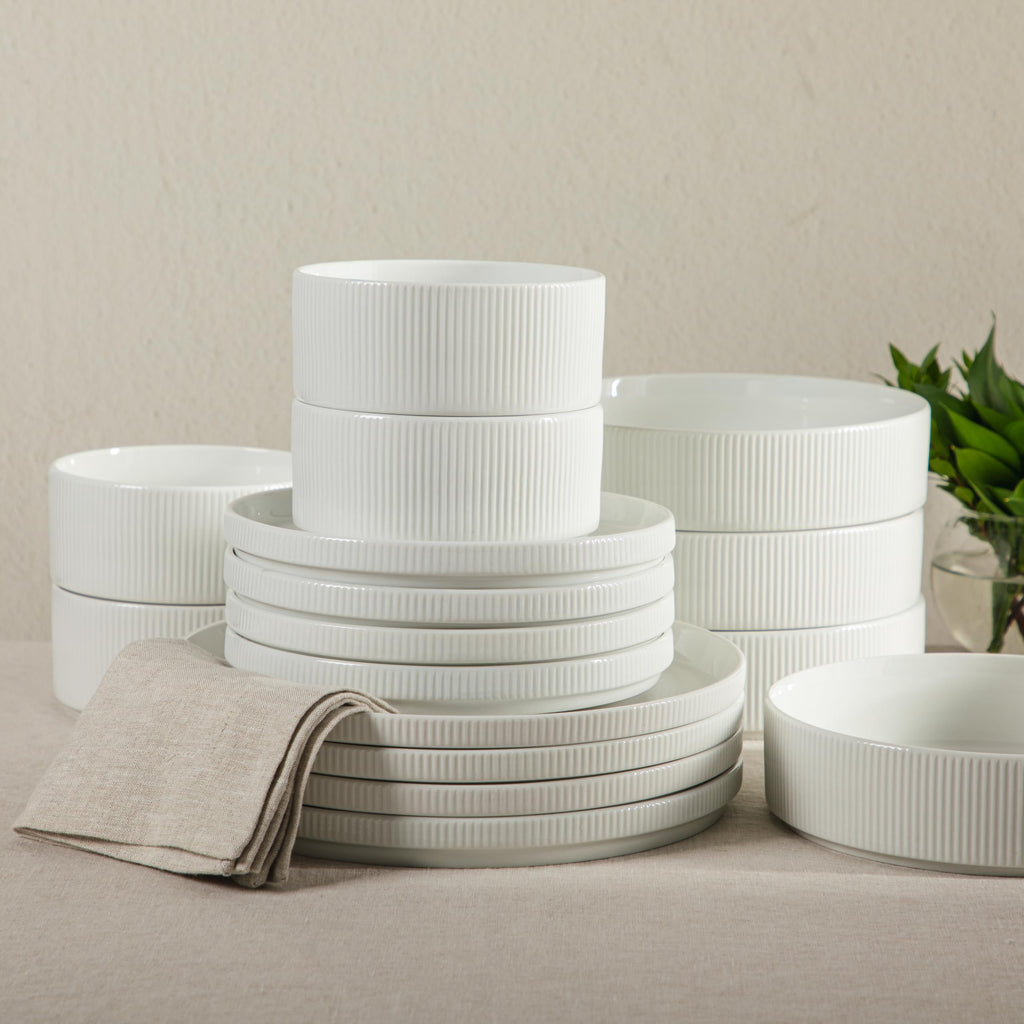 Plates and Bowls Set, 16 Piece Dinnerware Set for 4, Embossed