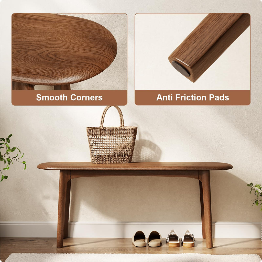 39" Solid Wood Small Dining Bench, Entryway Bench, Walnut