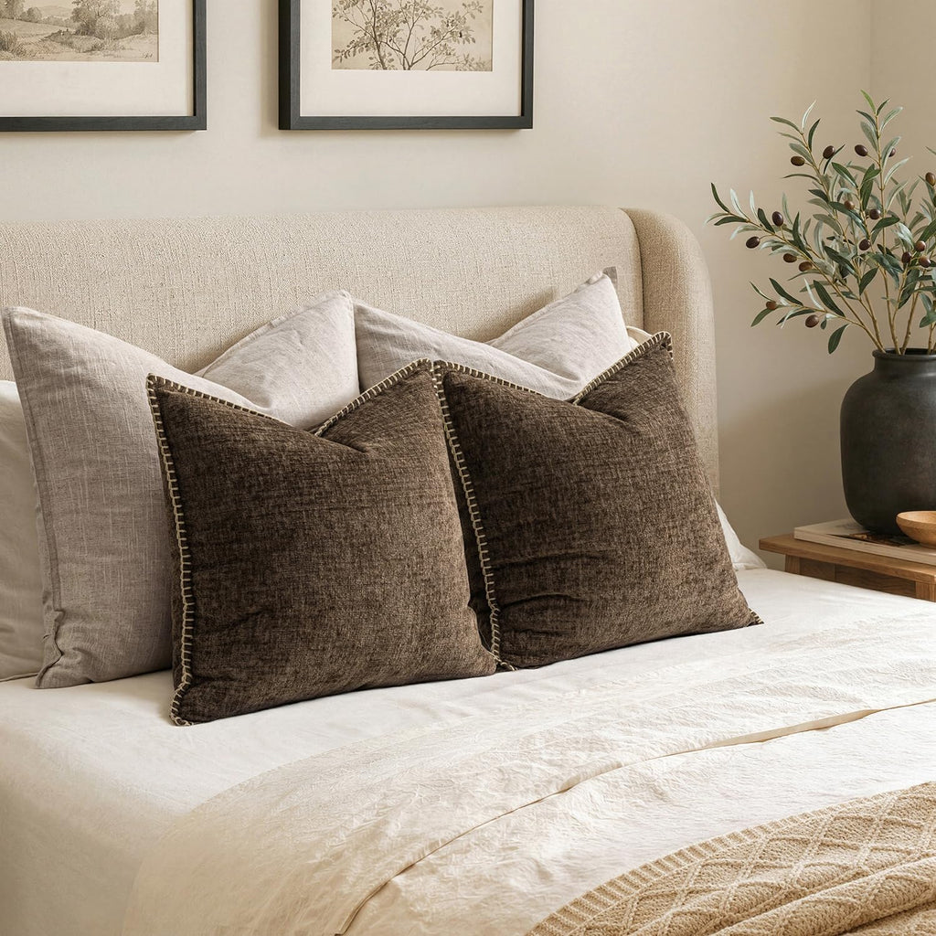 Decorative Euro Sham Pillow Covers 24x24 Inch Brown 2 Pack