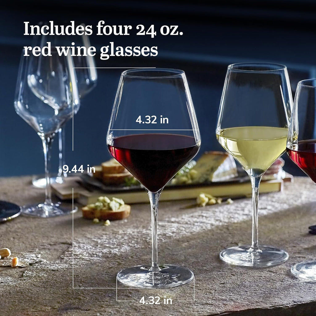 Signature Red Wine Glasses Set of 4, Seamless 24 Oz Wine Glasses for Cabernet, Merlot, and More, Stemmed Wine Glasses