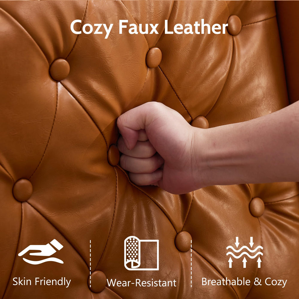 High Back Wingback Accent Chairs, Pu Leather Brown
