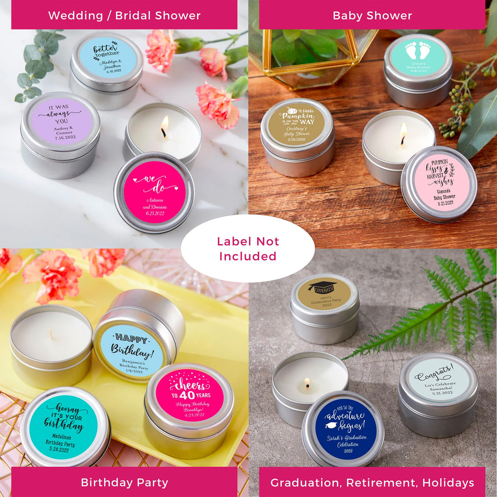 Aspen Travel Size Vanilla Scented Tins with Lids (Set of 12), Bridal Shower Favors, Wedding Favors, Bridesmaid