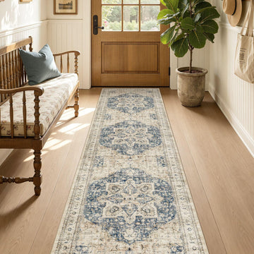 Area Rug 2x8 Runner Rugs - Washable Vintage Oriental Farmhouse Thin Indoor Carpet Bedroom Hallway Entryway Kitchen