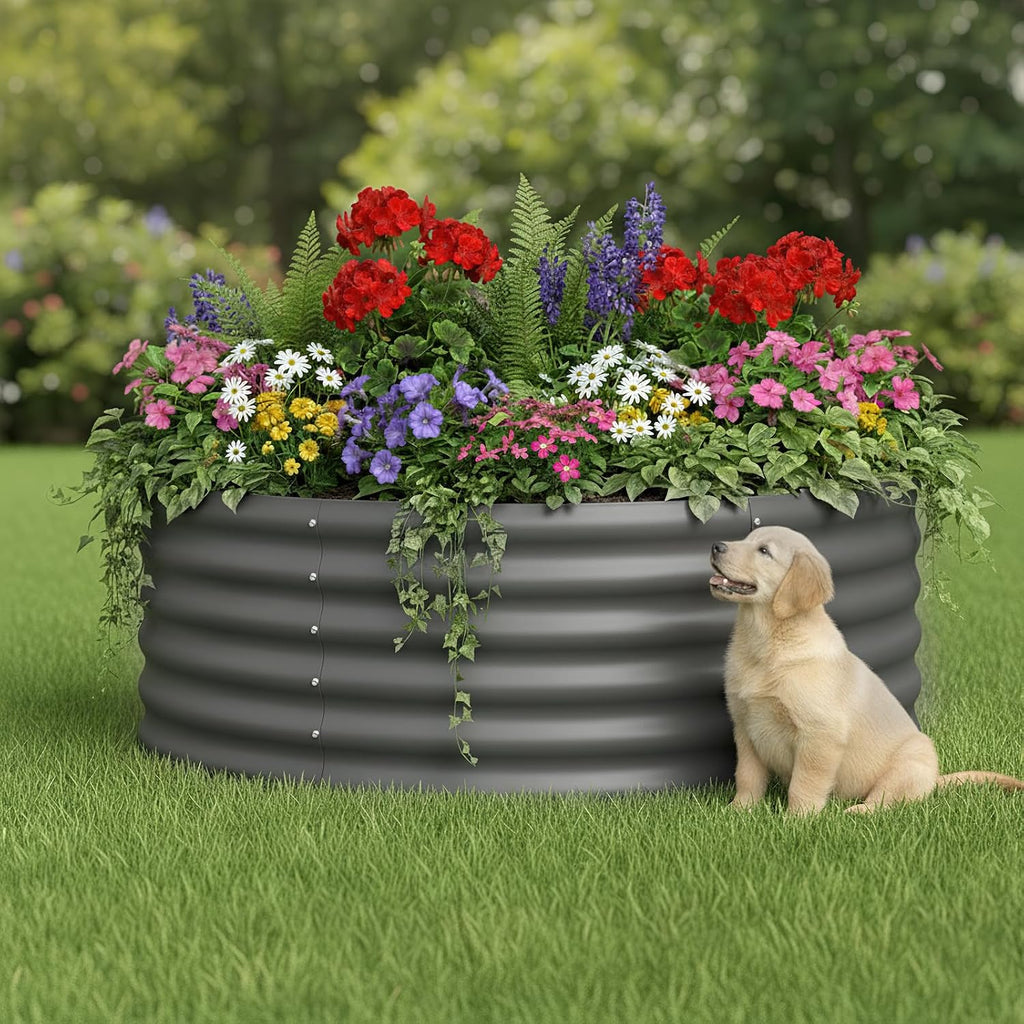 Galvanized Raised Garden Bed, Round Outdoor Planter Bed, 4x4x1.5ft Metal Planter Box for Gardening and Planting,DG