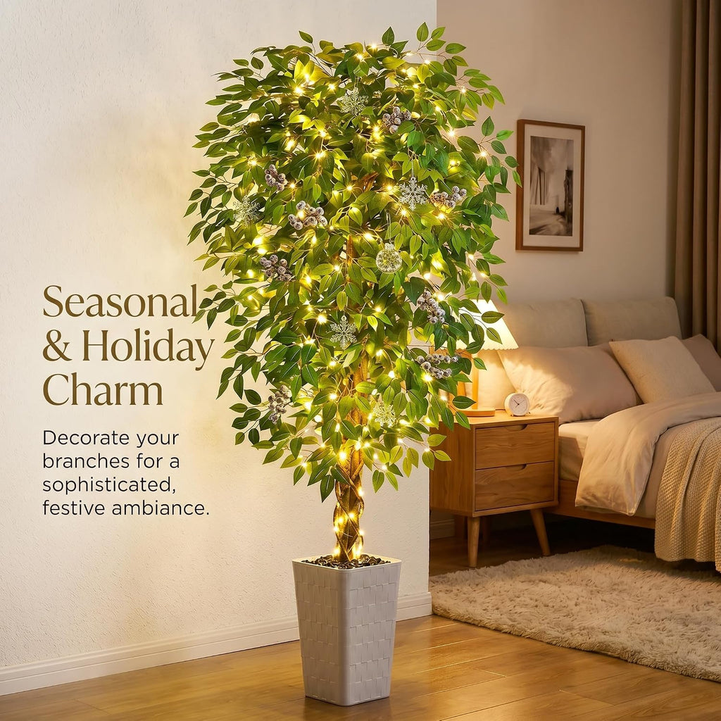 Artificial Ficus Tree 6FT Faux Floor Tree with Planter UV Resistant Potted Fake Silk Plant - Indoor Outdoor Lifelike
