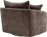 Modern Swivel Lounge Chair and Ottoman — Brown Chenille
