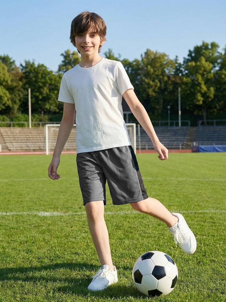 5 Pack Boys Shorts Kids Basketball Athletic Shorts Soccer Sports Mesh Quick Dry Active Gym Clothes with Drawstring