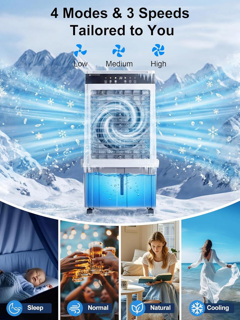 2026 Upgraded 2000CFM Swamp Cooler, Evaporative Air Cooler with 3-Sided Cooling Pad, 6 Gal Detachable Water Tank