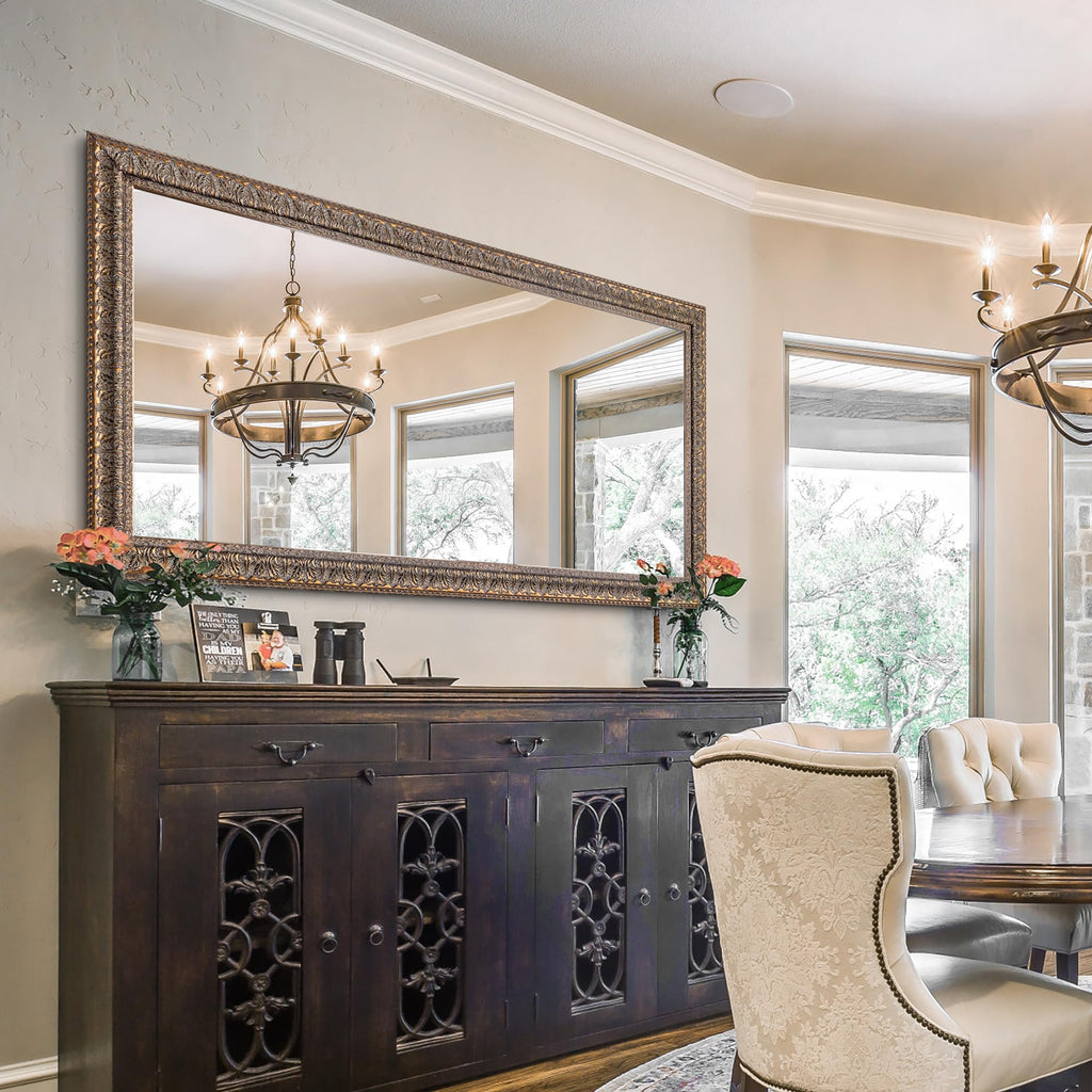 60" L x 31" W Large Full Length Mirror, Antique Bronze Decorative Mirror with Ornate Solid Wood Frame, Rectangular
