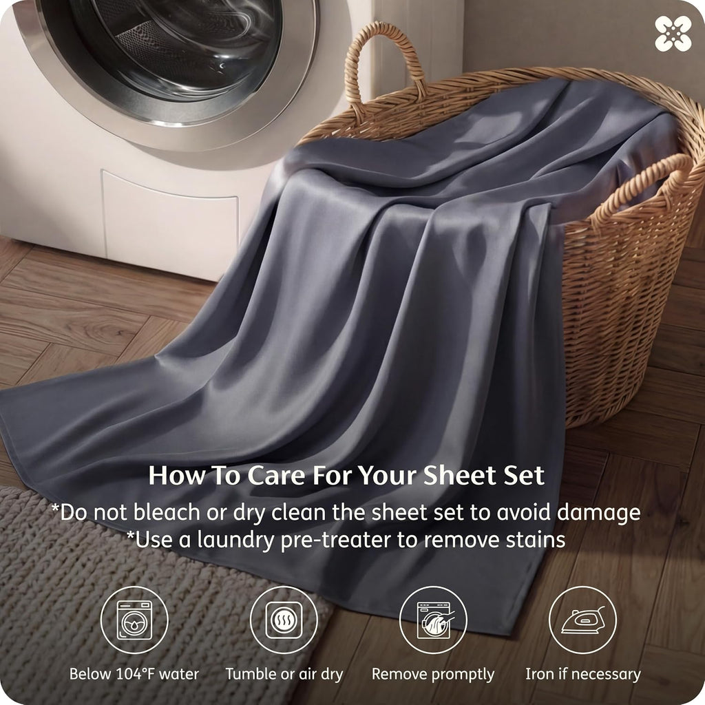 Queen Sheet Set, Cooling Sheets for Queen Bed Set, Rayon Derived from Bamboo, PureWoven, Breathable & Soft, Deep