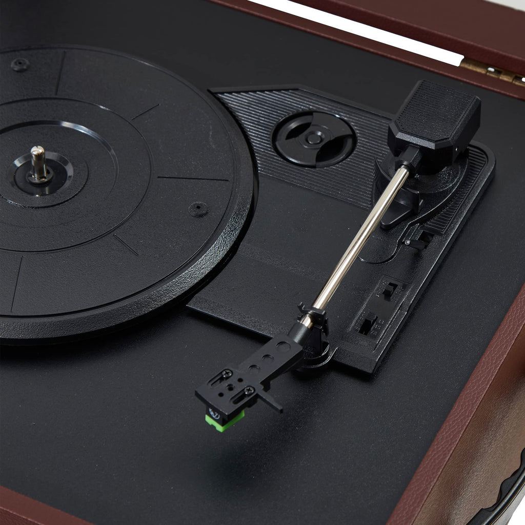 Discovery II 3-Speed Bluetooth Record Player Retro Console Turntable with Built-in Speakers and Removable Legs (Brown)
