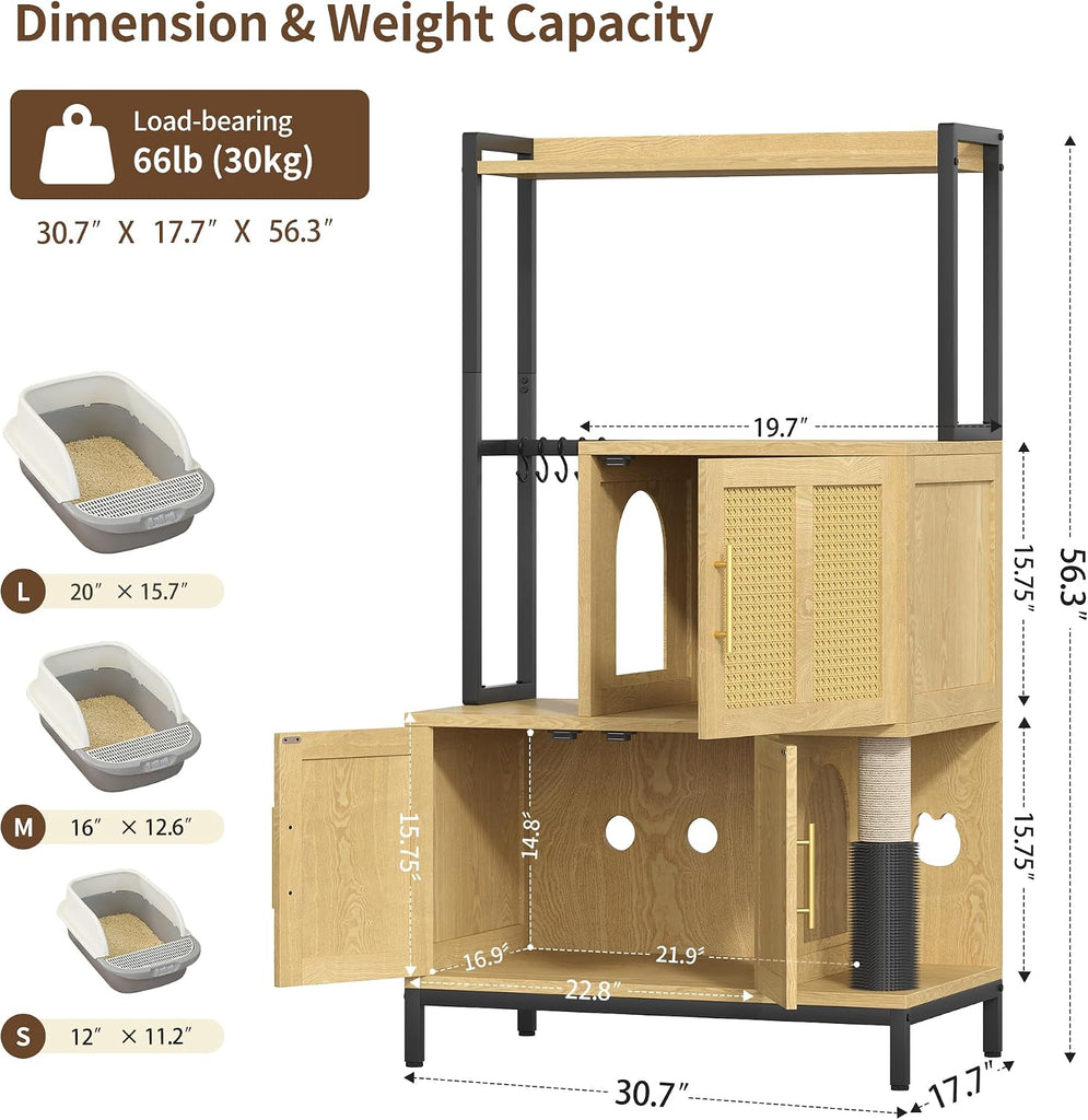 Cat Litter Box Enclosure with Cat Tree & Storage Shelf