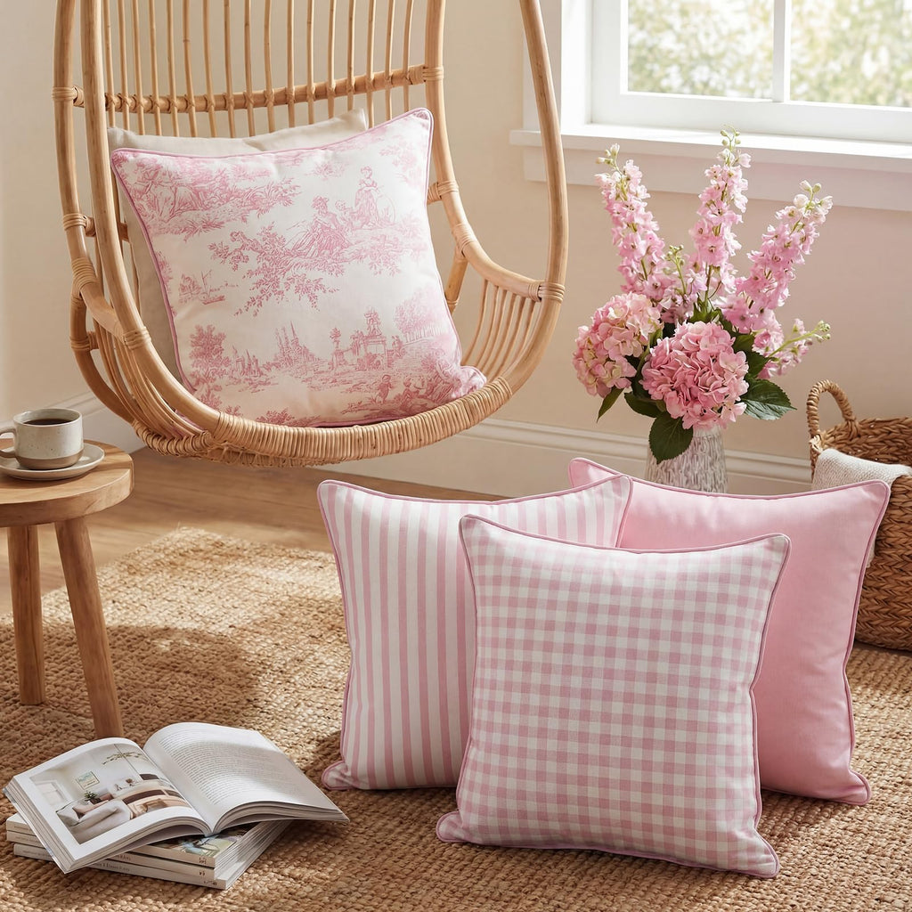 Farmhouse Floral Pillow Cases Pink Pillow Covers 18x18 Set of 4