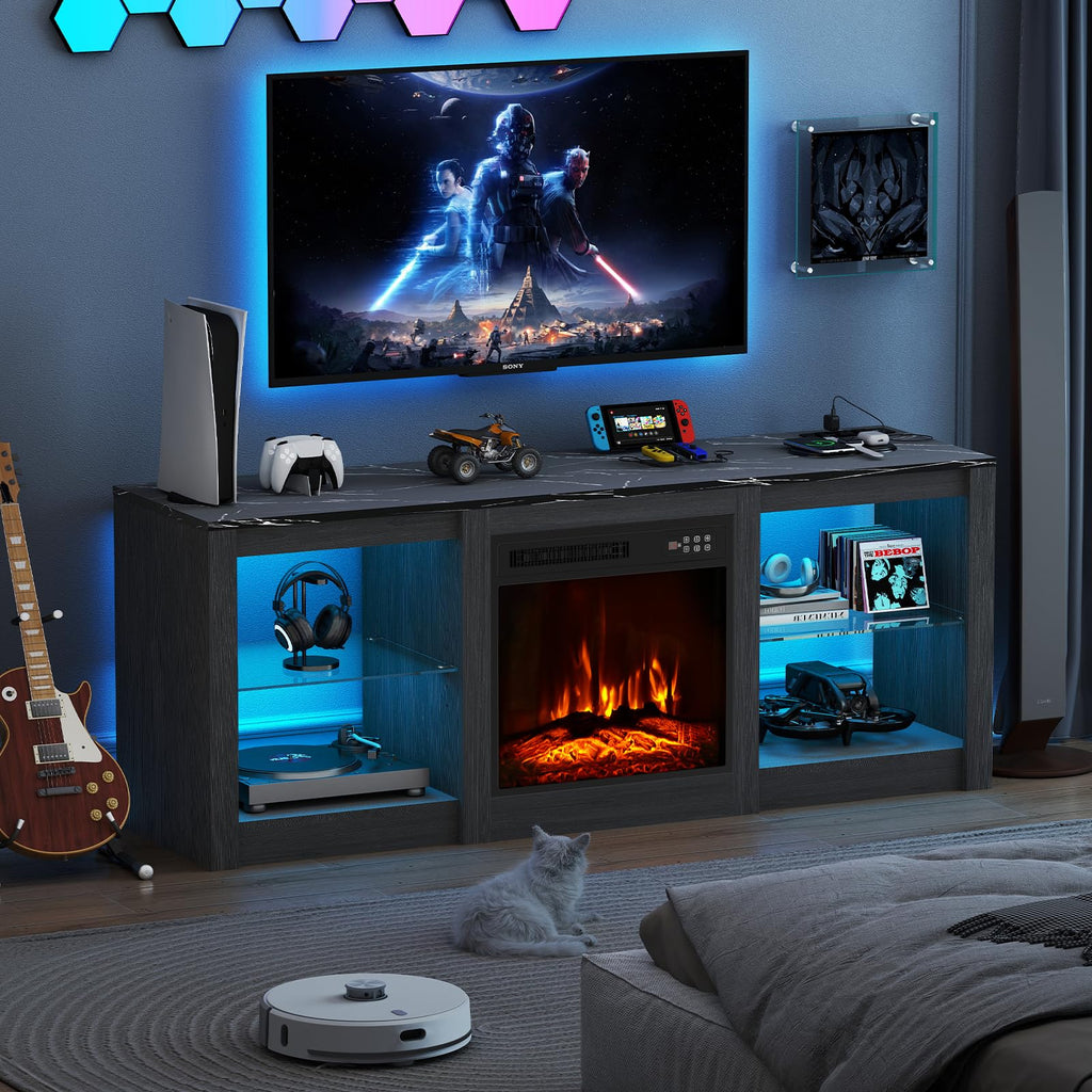 Electric Fireplace TV Stand for TVs Up to 65", 58" Entertainment Center Console Table with 18" Fireplace/LED