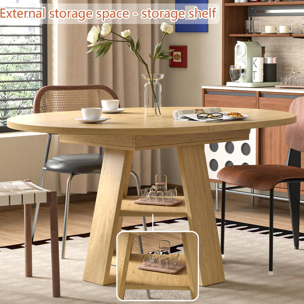 43.3"-59" Extendable Round Oval Dining Table for 4-8 with Storage Shelf