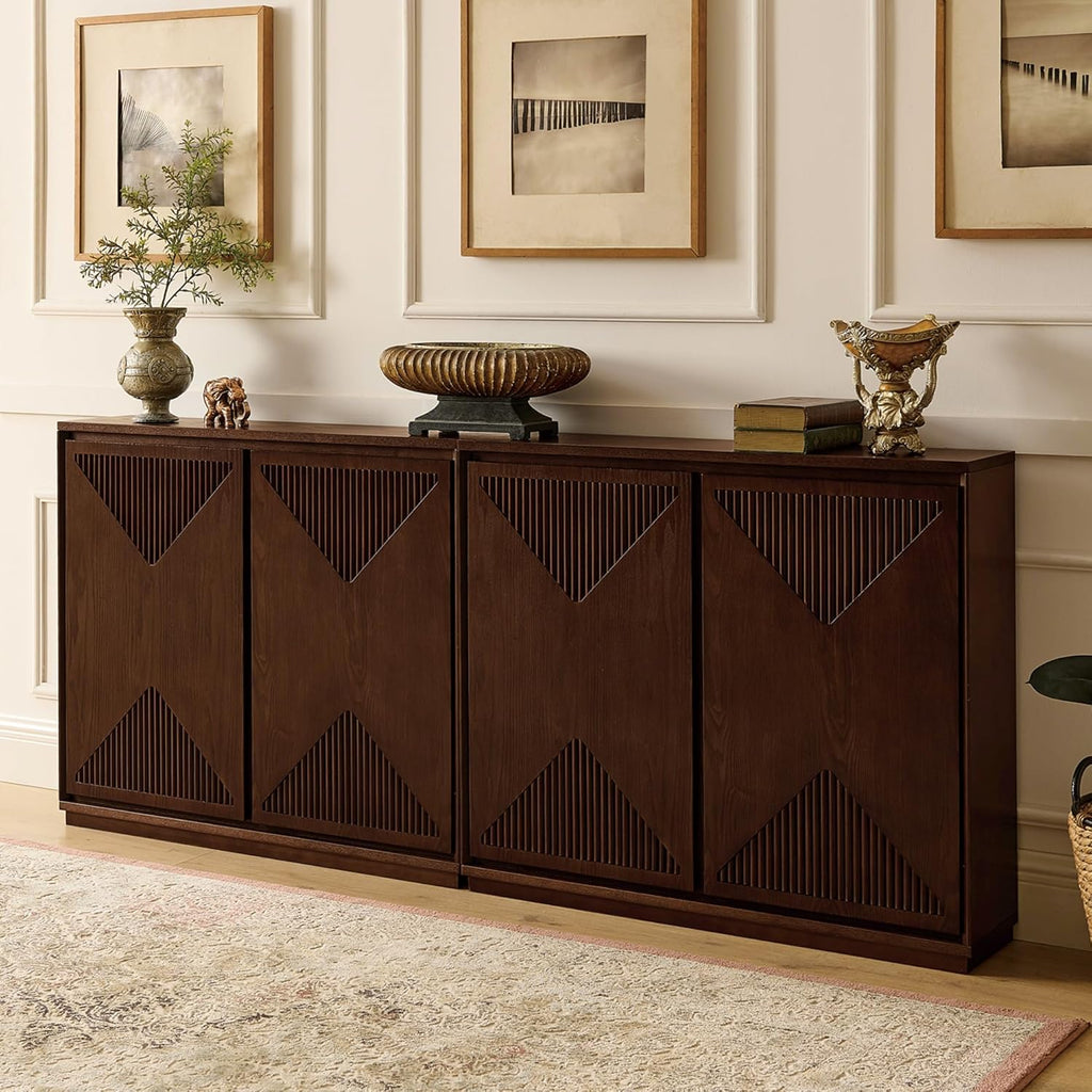 Narrow Sideboard Buffet Storage Cabinet with Solid Wood Doors | Mid Century Modern Accent Credenza Cabinet; Media