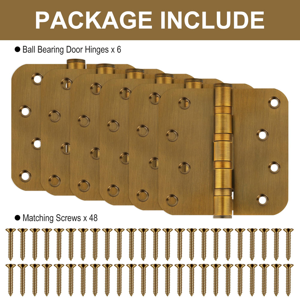 6 Pack 4" Heavy Duty Door Hinges with 5/8'' Radius Corner, 4in x 4in Stainless Steel Door Hinges for Exterior &