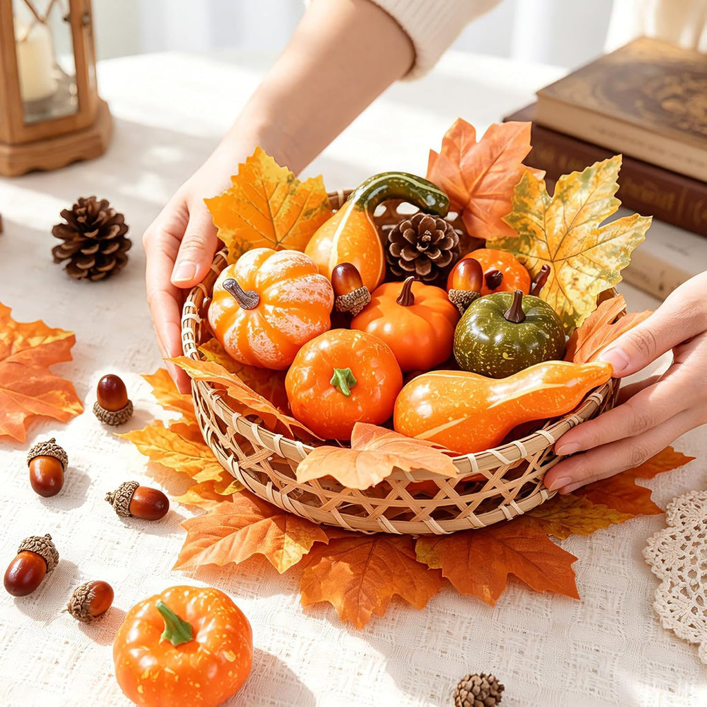 Fall Pumpkins Decor for Autumn Thanksgiving Halloween Home Decoration - Set of 34