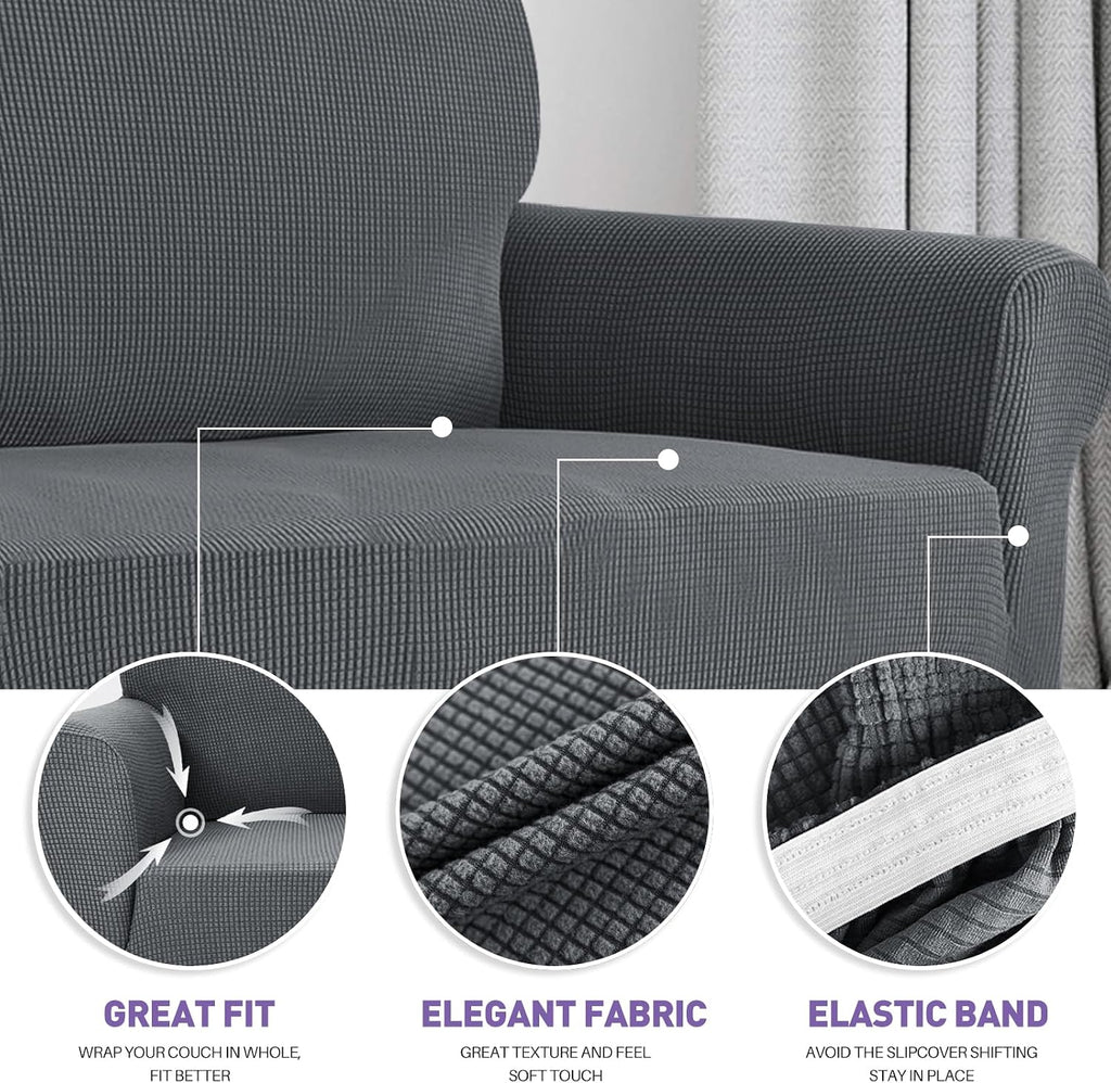 Super Stretch Couch Cover (72"-92") Universal Sofa Covers with Elastic Bottom, Dog Cat Pets Friendly Washable