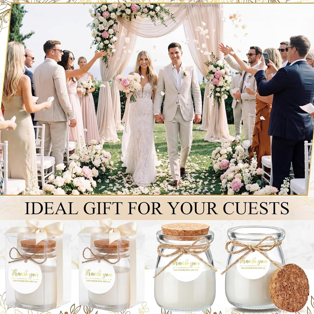 Sets Wedding Candle for Guest Beige Glass Jars Bridal Shower Favor - Set of 20