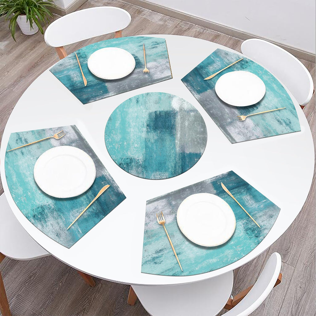 Small Round Table Placemats Set of 5 Woven Vinyl Wedge Placemats with Centerpiece Round Table Mats Wipe Clean