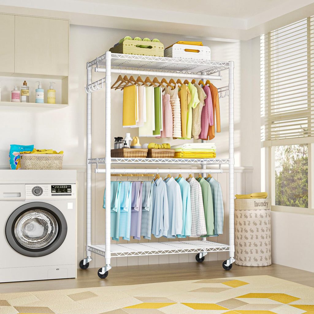 P1 Plus Rolling Clothes Rack, 22mm Diameter Heavy Duty Garment Rack