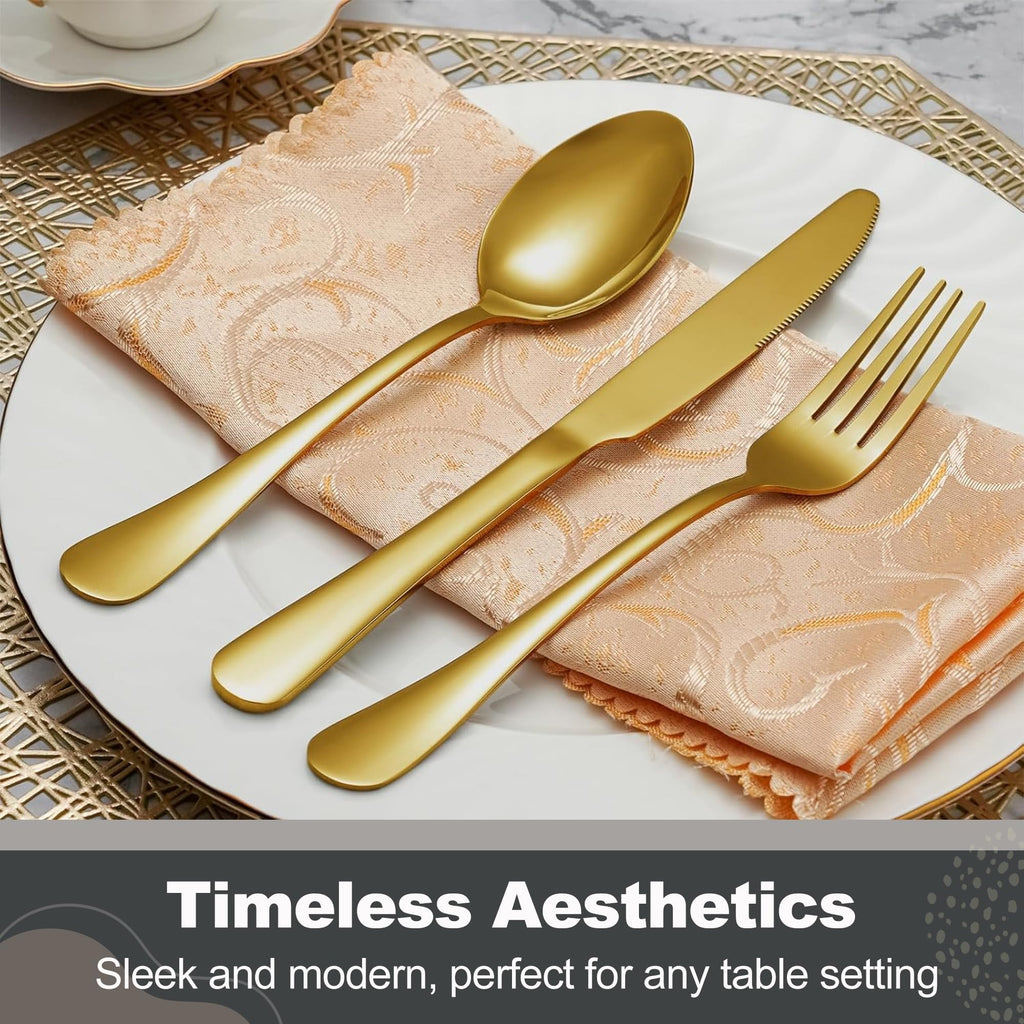 Gold Flatware Set, Stainless Steel Cutlery Set for 12