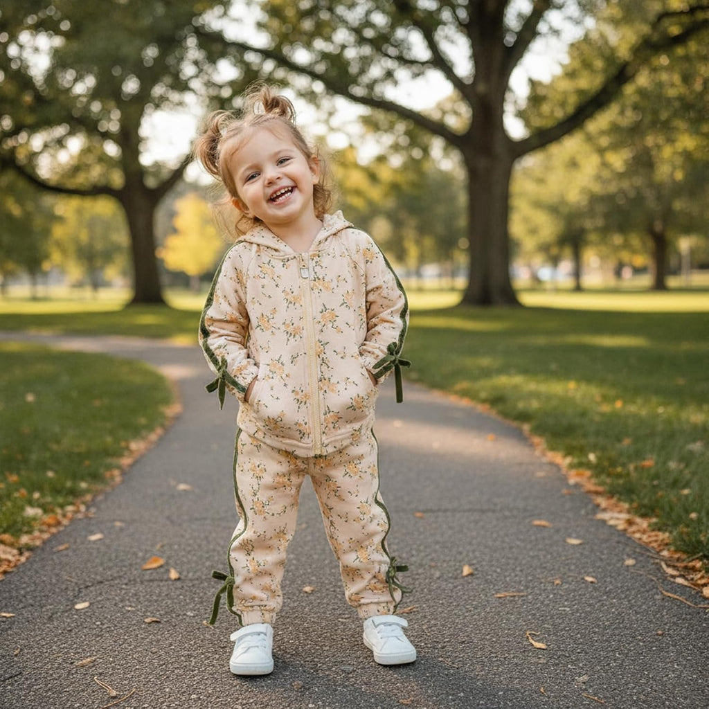 Baby Girl Floral Clothes Long Sleeve Infant Zipper Hooded Sweatshirt and Pants Set | Spring Fall Casual Outfits