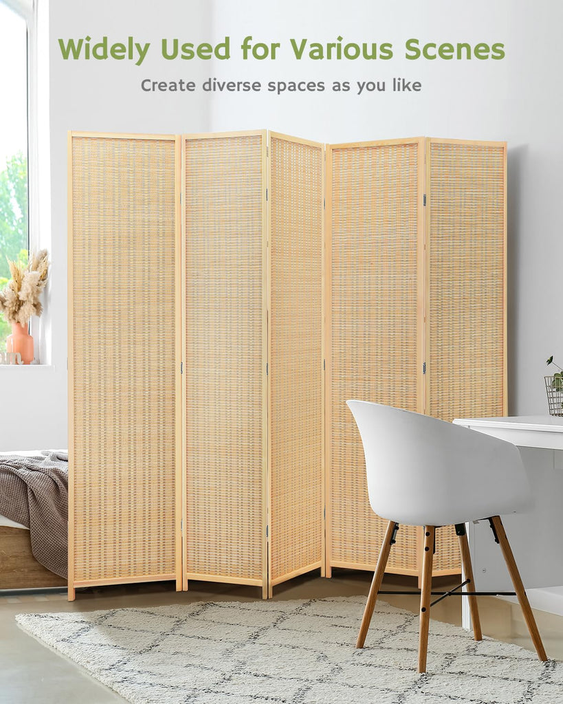 Bamboo Room Divider, 5-Panel Folding Privacy Screen, 6 ft. Tall