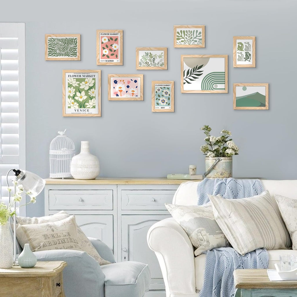 Picture Frames Set of 10, Including 8x10, 5x7, 4x6 Natural Frame | Multi Picture Frames Collage Wall Decor, Gallery