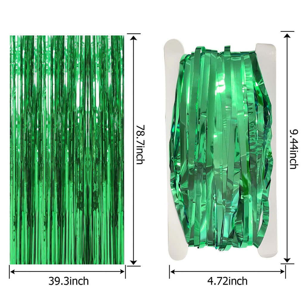 5 Pack Foil Curtain Backdrop Green Metallic Tinsel Foil Fringe Curtains Photo Booth Props for Birthday Wedding