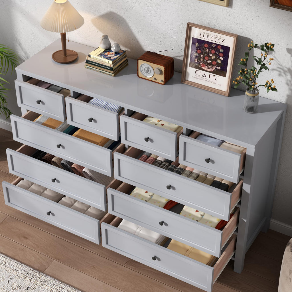 Grey with 10 Drawers, Farmhouse Chest of Drawers